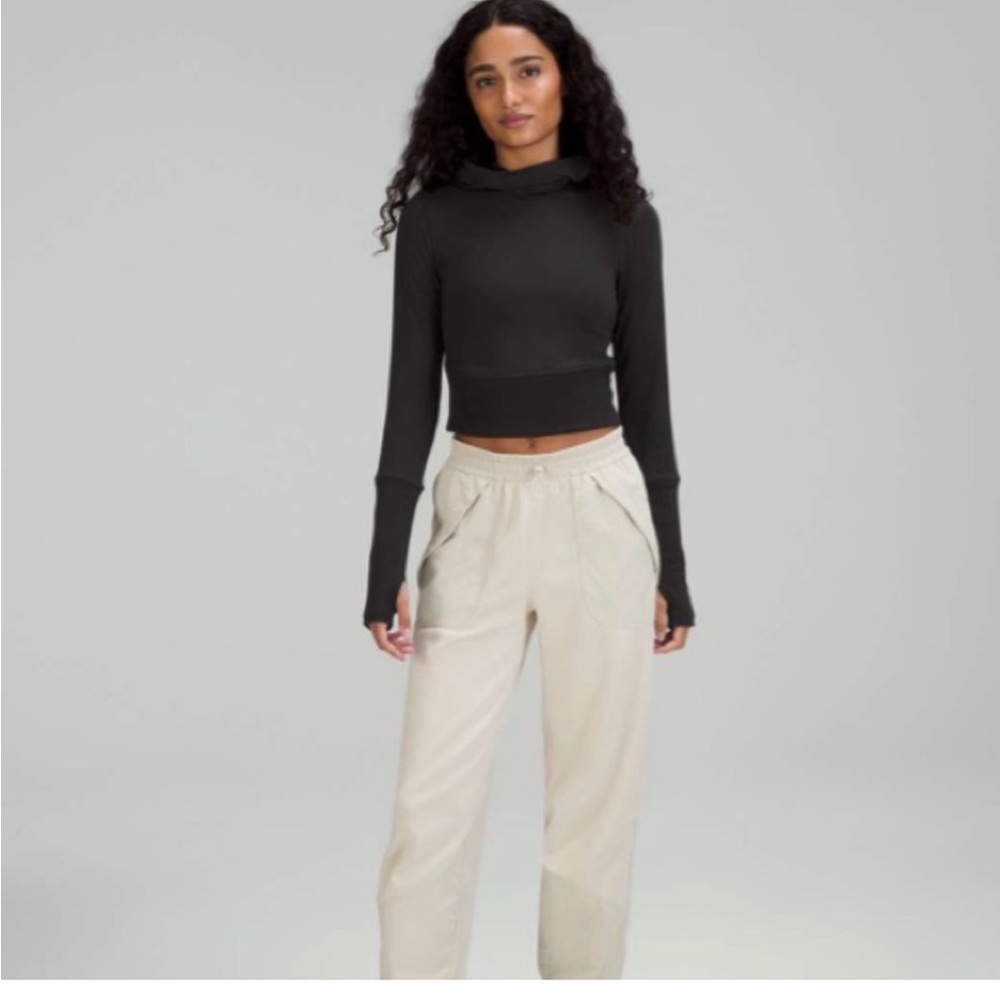 Lululemon Modal fleece long sleeve- Cropped Black Long-Sleeve Hoodie Top